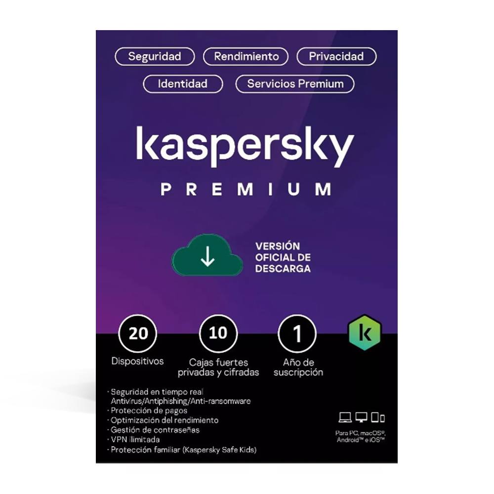 Antivirus Kaspersky Premium + Customer Support 20 Dispositivos 10 Cuentas Kpm 1 Año Kl1047Zdnfs