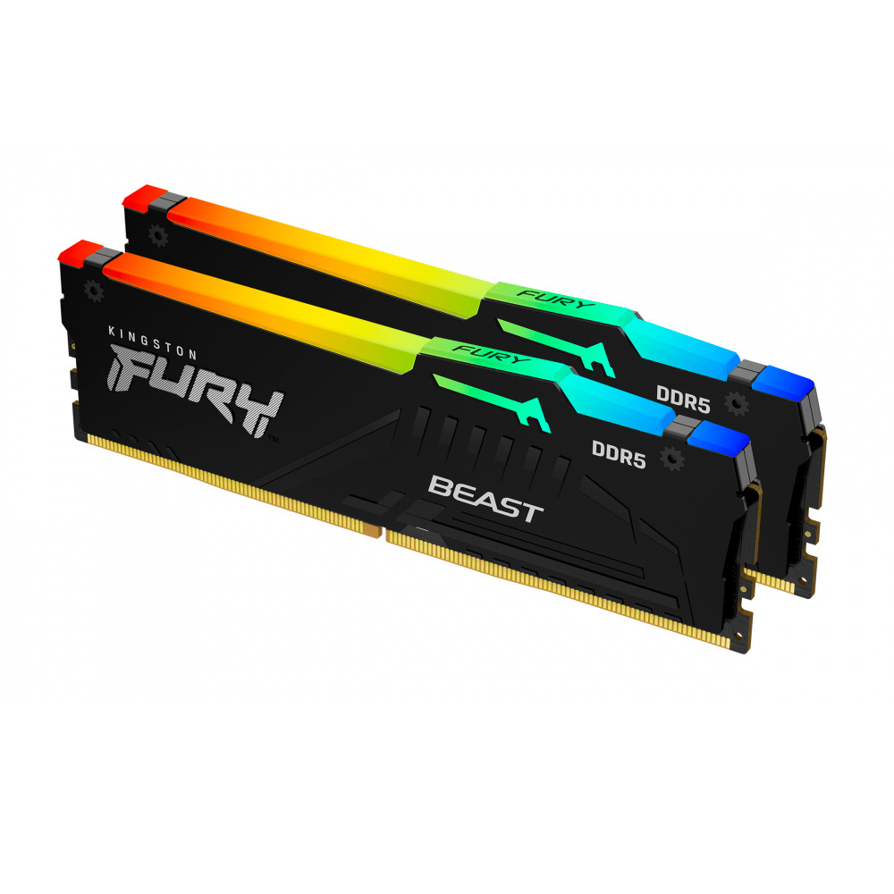Kit Memoria Ram Kingston Fury Beast Rgb 16Gb 2X 8Gb Ddr5 6000Mhz Cl30 Expo Negro Kf560C30Bbak2-16