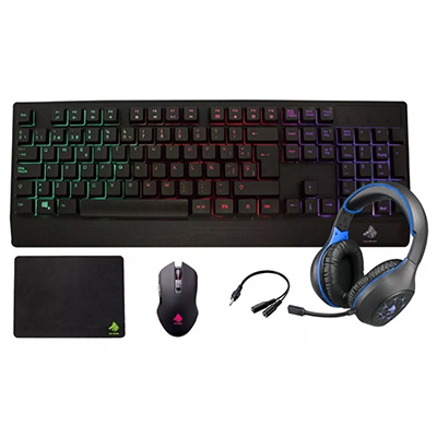 Kit Eagle Warrior Rhino Teclado Mouse Tapete Diadema Negro Azul