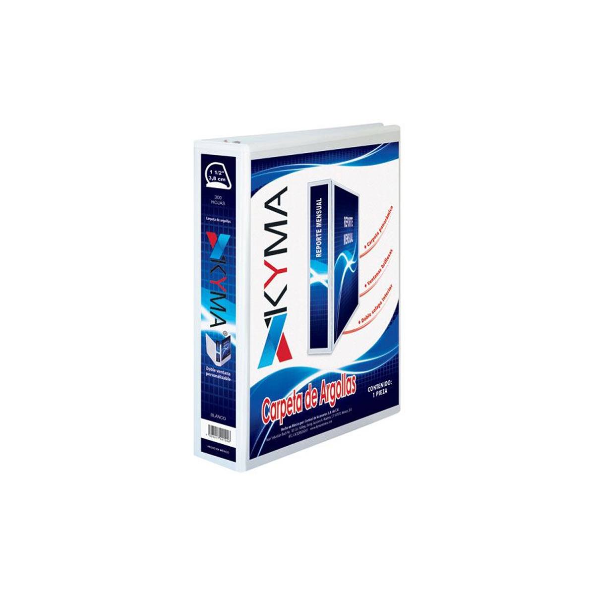 Carpeta Panorámica Kyma De Vinil Tamaño Carta 1 1/2" Aro En "D" Blanca Cpkcbhd-150-Bca