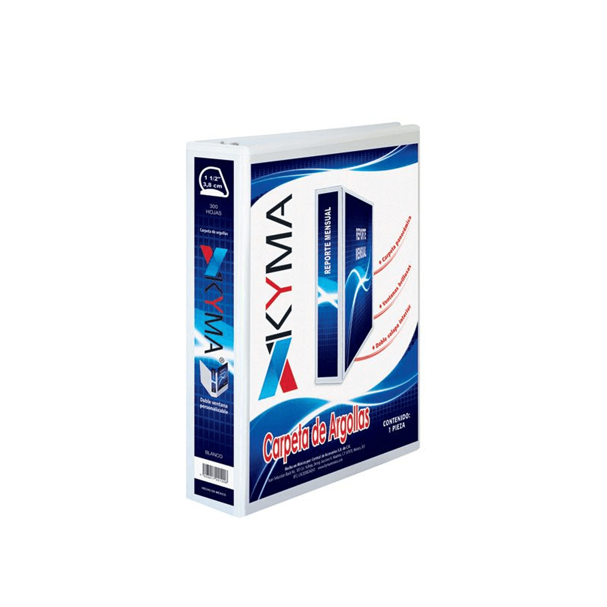 Carpeta Panorámica Kyma De Vinil Tamaño Oficio 1 1/2" Aro En "D" Blanca Cpkcbhd-150-Bcof