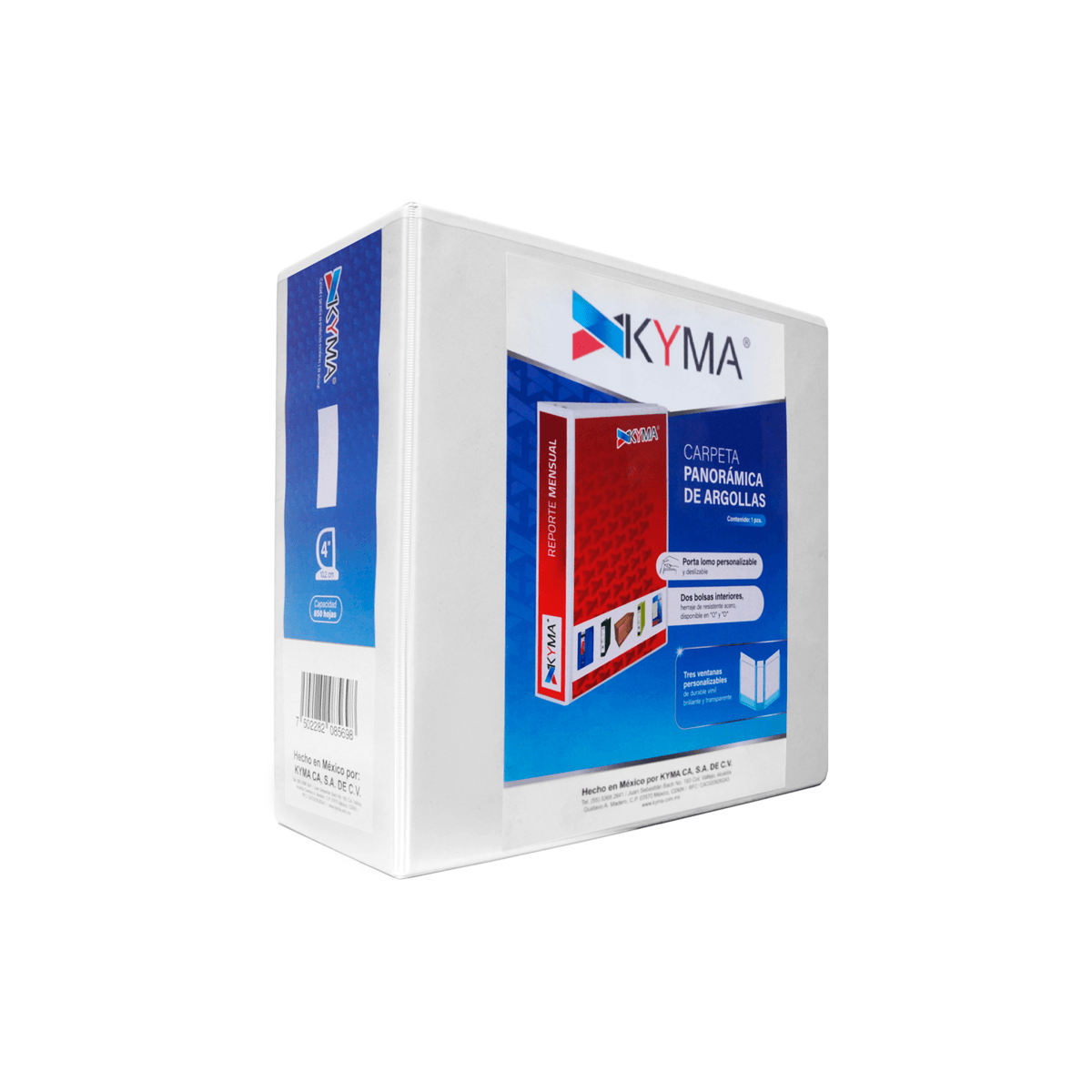 Carpeta Panorámica Kyma De Vinil Tamaño Carta 4" Aro En "D" Blanca Cpkcbhd-400-Bca