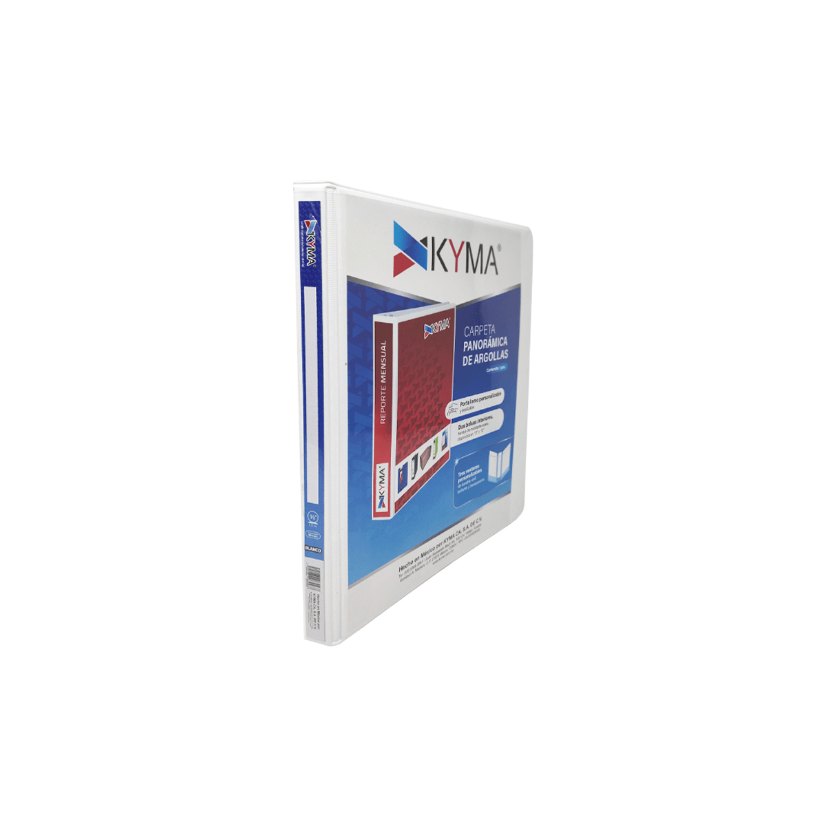 Carpeta Panorámica Kyma De Vinil Tamaño Oficio 1/2" Aro En "O" Blanca Cpkcbho-050-Bcof