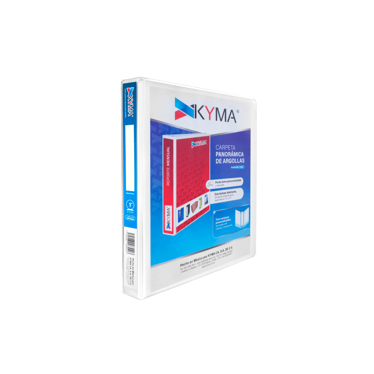 Carpeta Panorámica Kyma De Vinil Tamaño Carta 1" Aro En "O" Blanca Cpkcbho-100-Bco