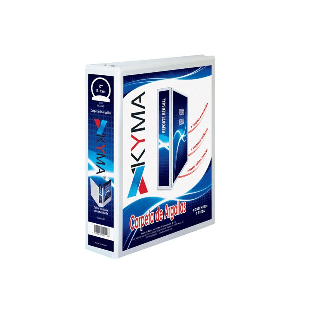 Carpeta Panorámica Kyma De Vinil Tamaño Carta 2" Aro En "O" Blanca Cpkcbho-200-Bco