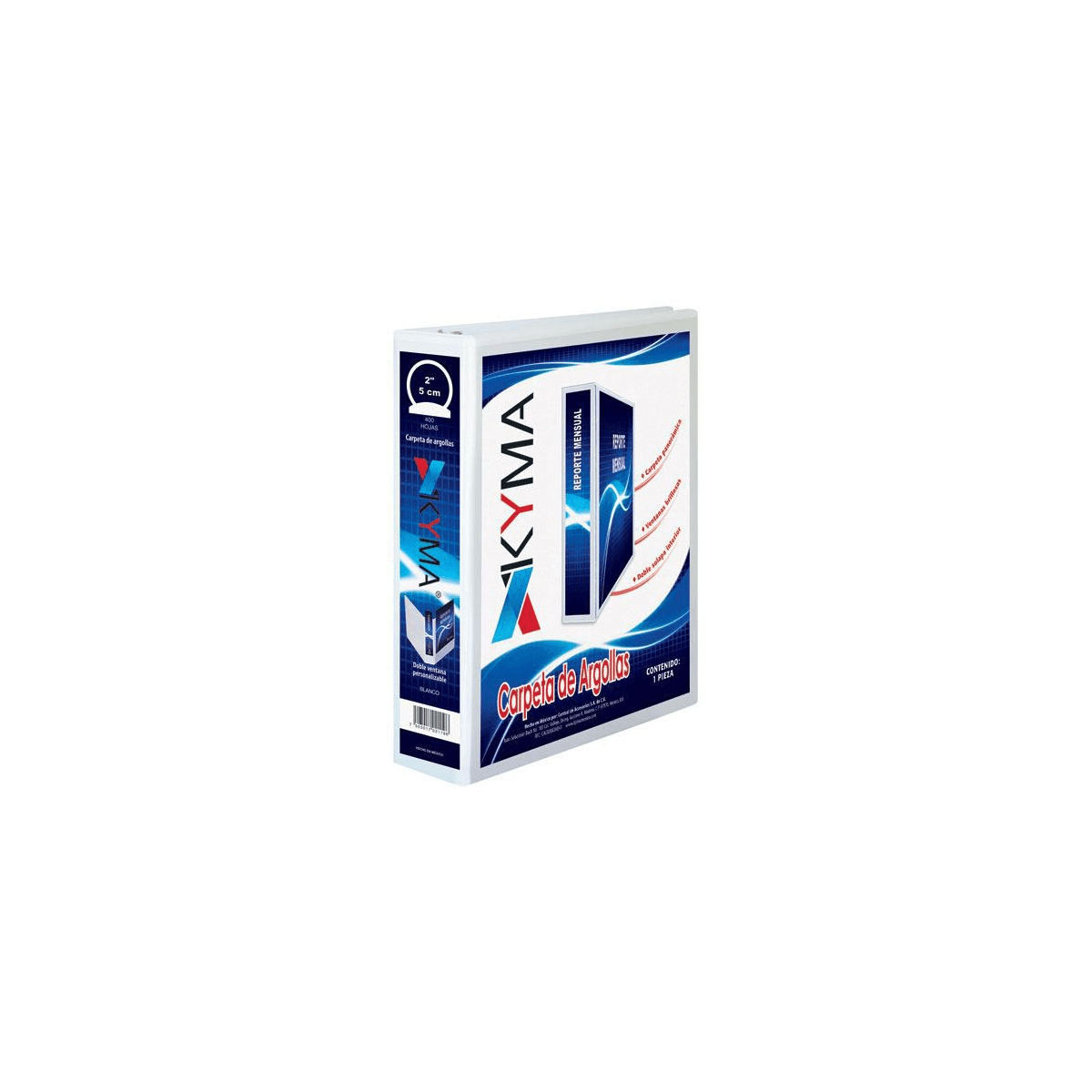 Carpeta Panorámica Kyma De Vinil Tamaño Oficio 2" Aro En "O" Blanca Cpkcbho-200-Bcof