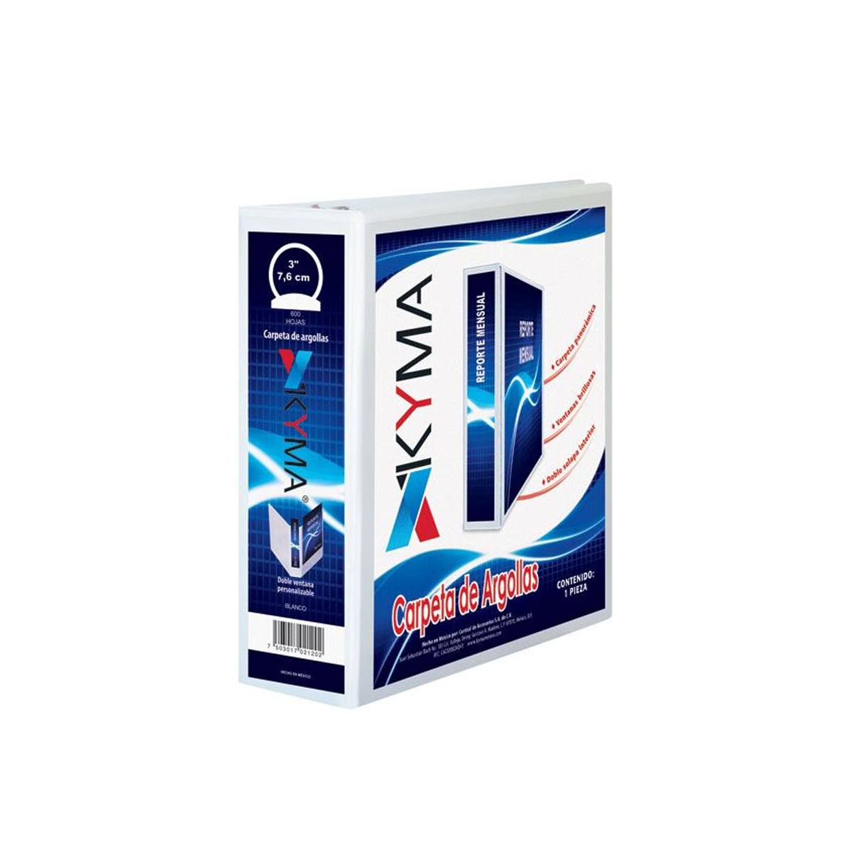 Carpeta Panorámica Kyma De Vinil Tamaño Carta 3" Aro En "O" Blanca Cpkcbho-300-Bco