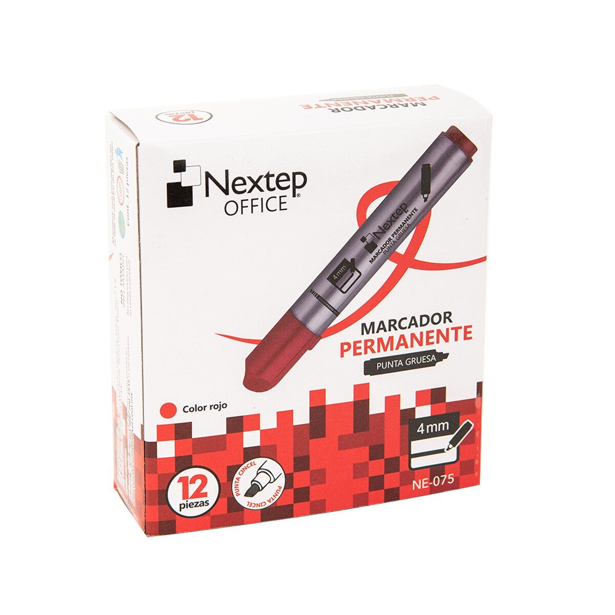Marcador Permanente Nextep Punta Gruesa Cincel 4Mm Rojo Paq C/12 Pzas NE-075