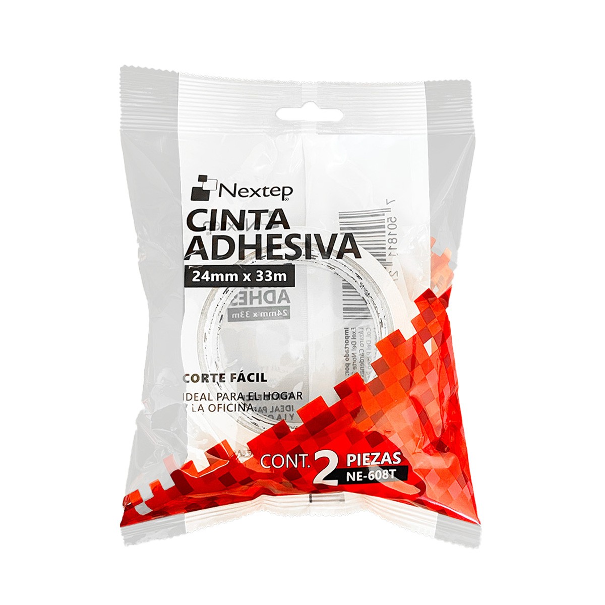 Cinta Adhesiva Corte Facil Nextep Ne-608T 24Mm X 33M Bolsa Con 2 Piezas