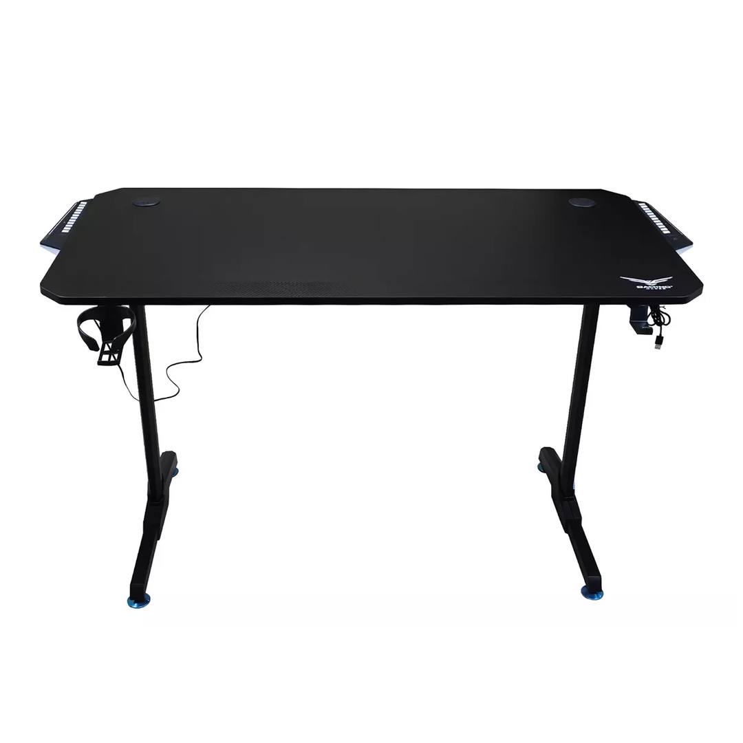 Escritorio Gamer Para Computadora Naceb Technology Na-0628 Fibra De Carbono Led Portavasos Negro