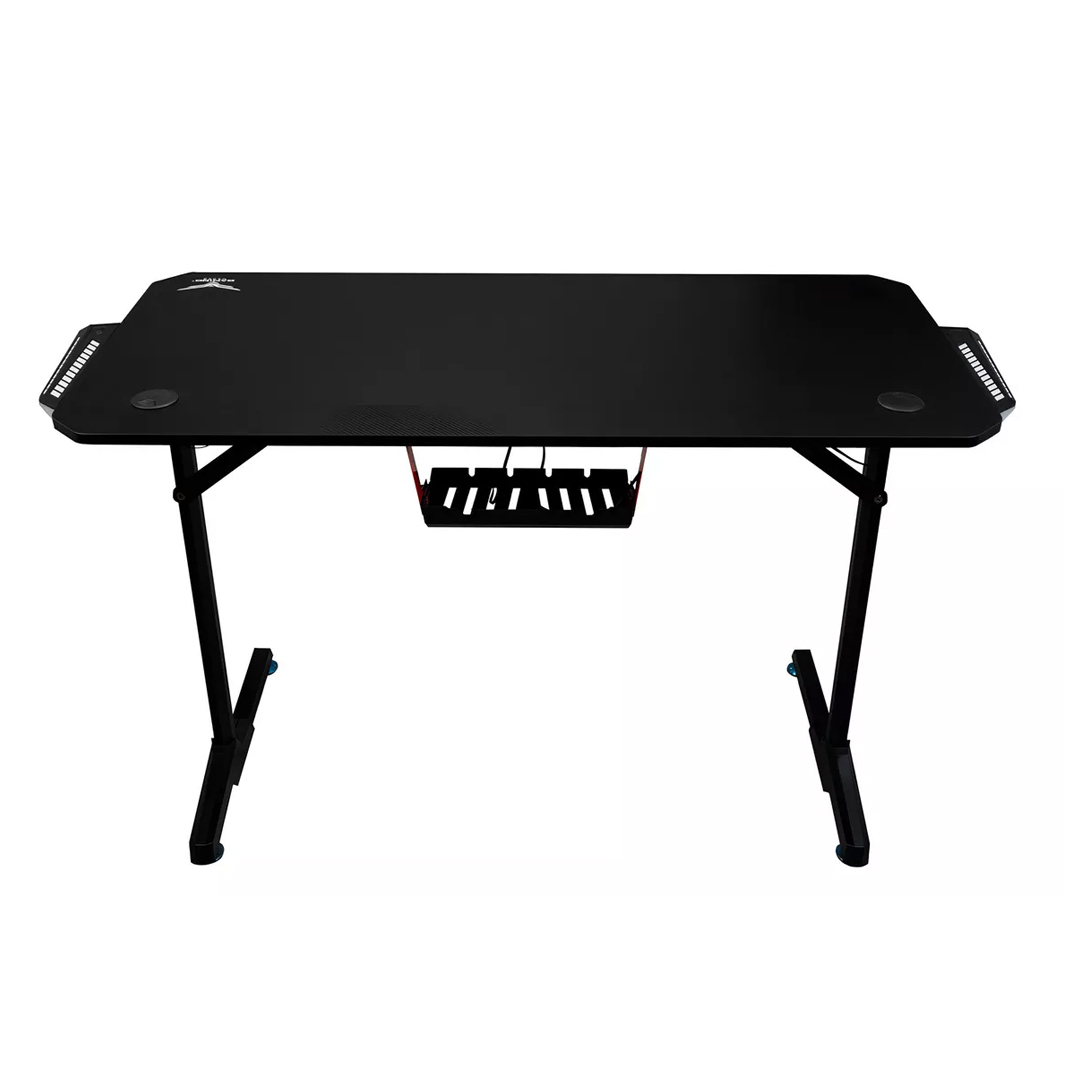 Escritorio Gamer Para Computadora Naceb Technology Na-0628 Fibra De Carbono Led Portavasos Negro