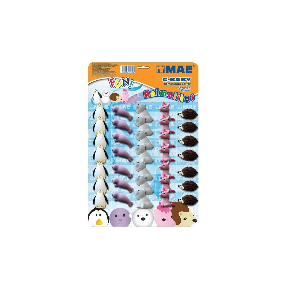 Goma Mae Figura Animales Bebes Blister 35 Piezas