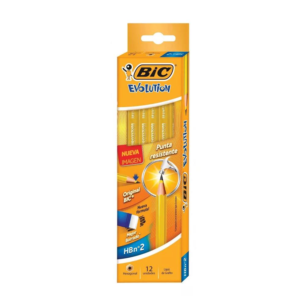Lapiz Bic Evolution Hb2 Amarillo Resina Paq C/12