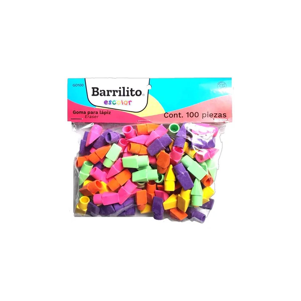 Goma Barrilito Para Lapiz Colores Surtidos Bolsa C/100 Pzas