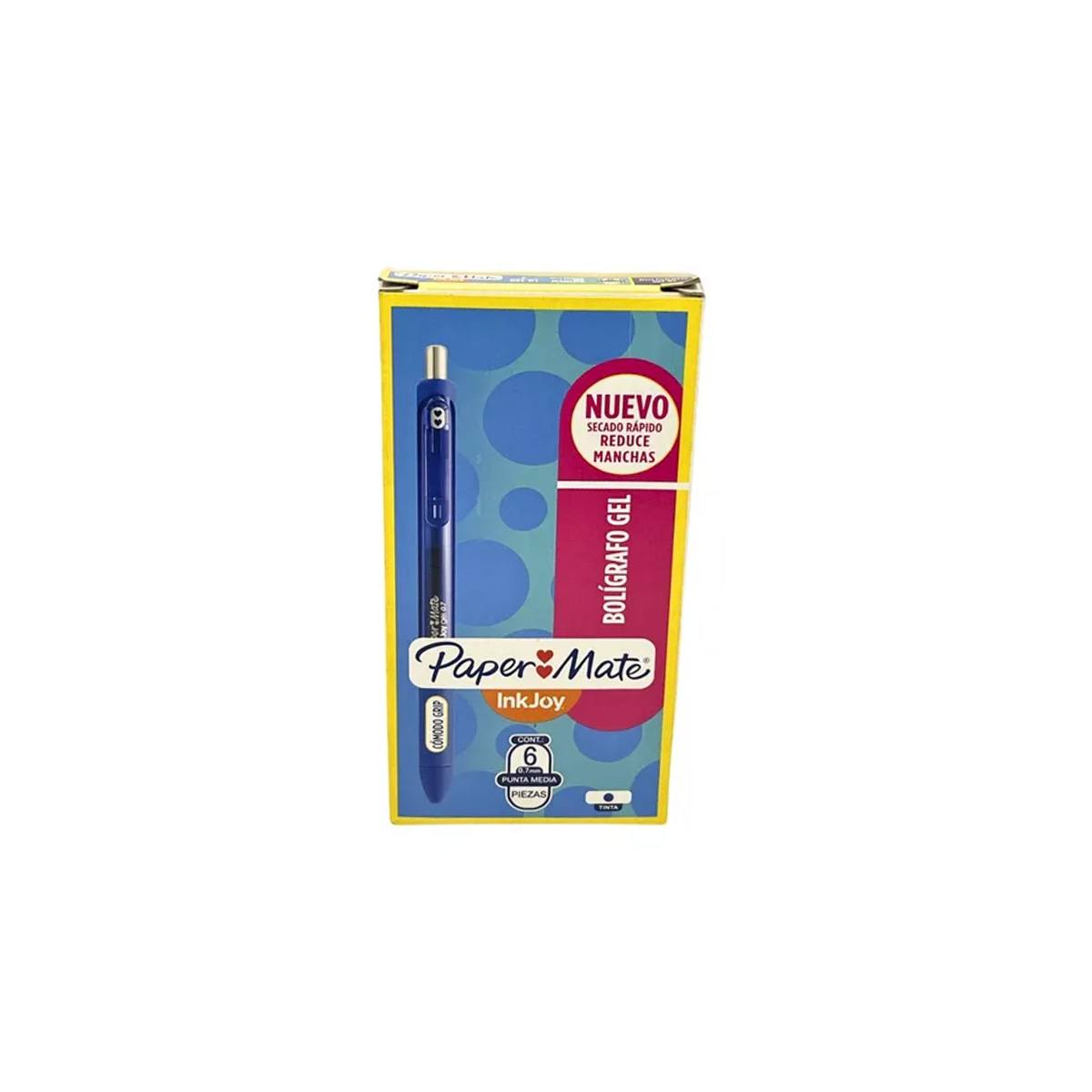 Boligrafo Papermate Gel Kilometrico Retractil 0.7Mm Azul C/6 Pzas