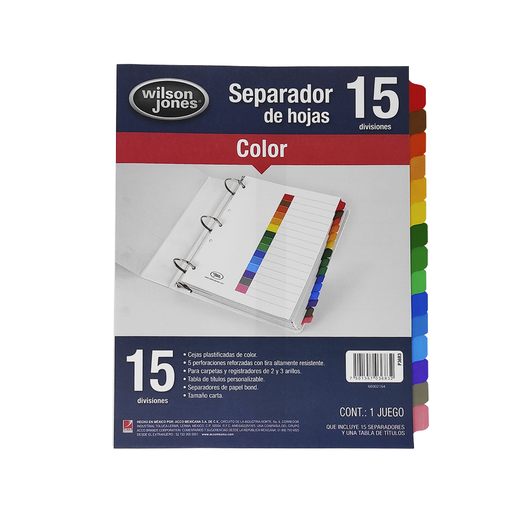Separador Acco Tab 15 Div Sin Numeracion Articulos Escolar Y Oficina