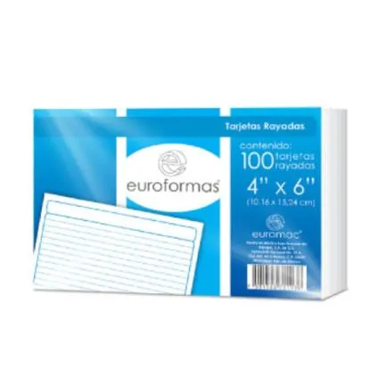 Tarjeta Euroformas Bibliografica Rayada 4X6 C/100