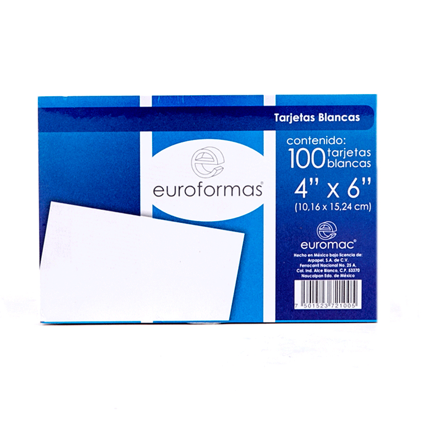 Tarjeta Euroformas Bibliografica Blanca 4X6 C/100