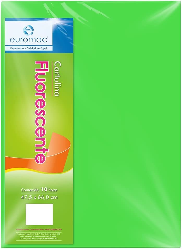 Cartulina Euromac Fluorescente Verde 47.5X66Cm C/10