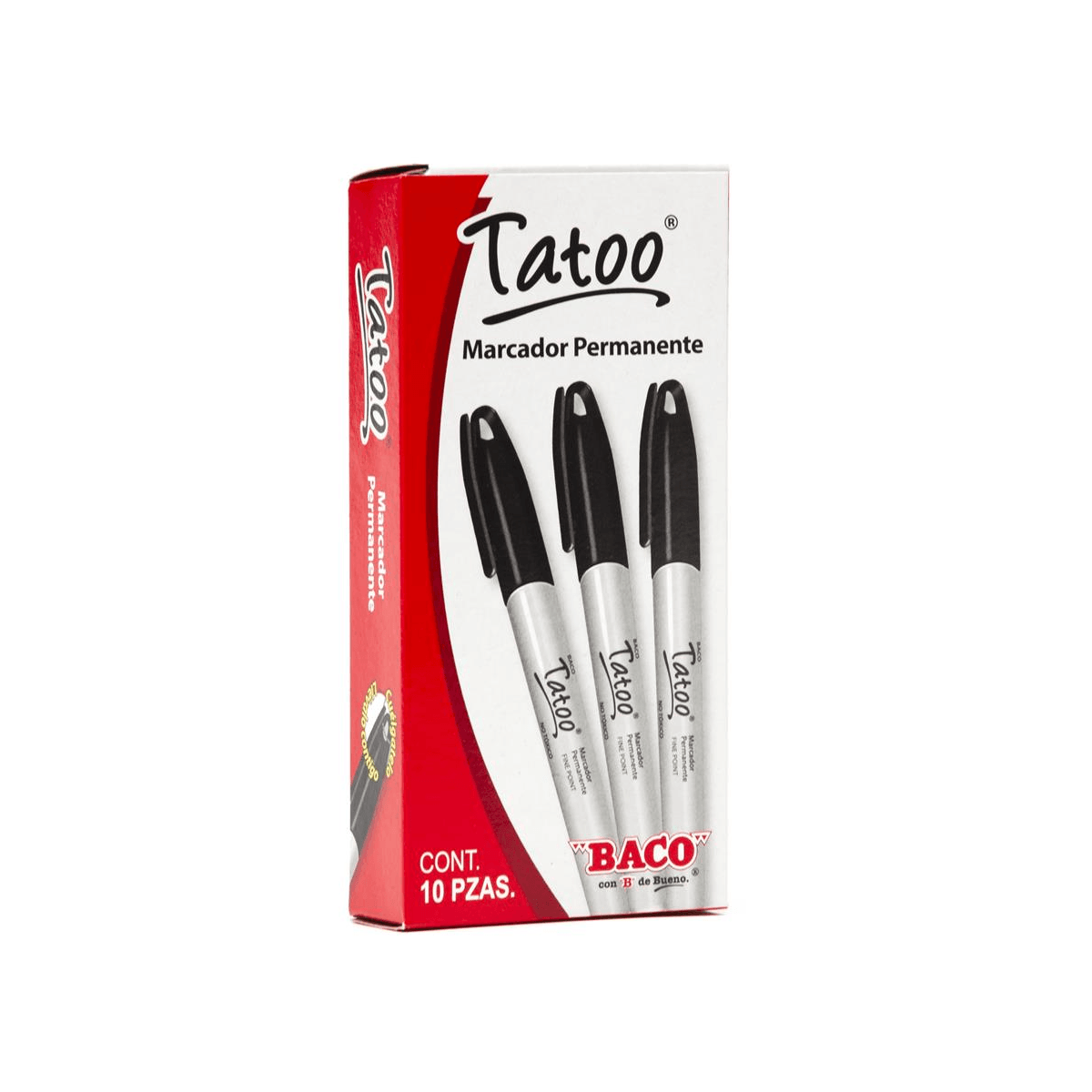 Marcador Baco Tatoo Permanente Punto Fino Color Negro C/10 Pzas