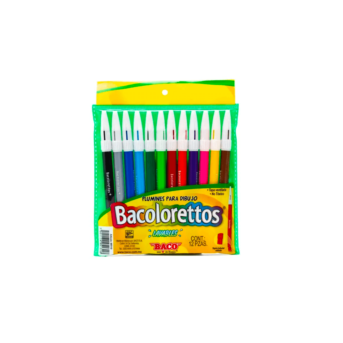 Marcador Bacoloreto Plumin Paq C/12 Articulos Escolar Y Oficina
