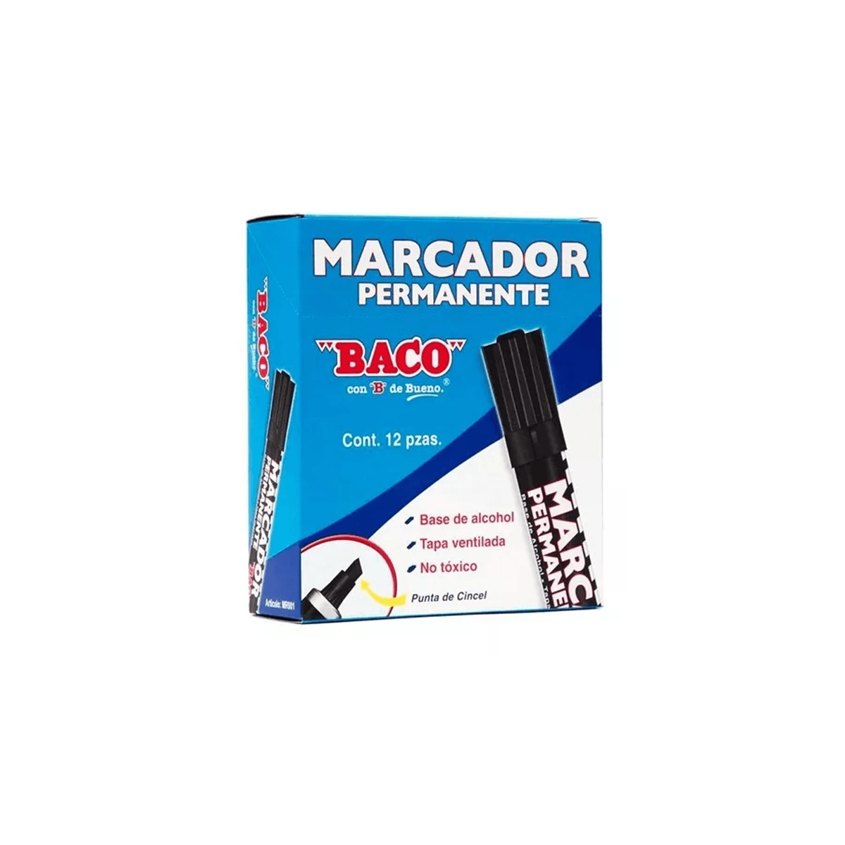 Marcador Baco Permanente Tubo Aluminio Negro Paq C/12