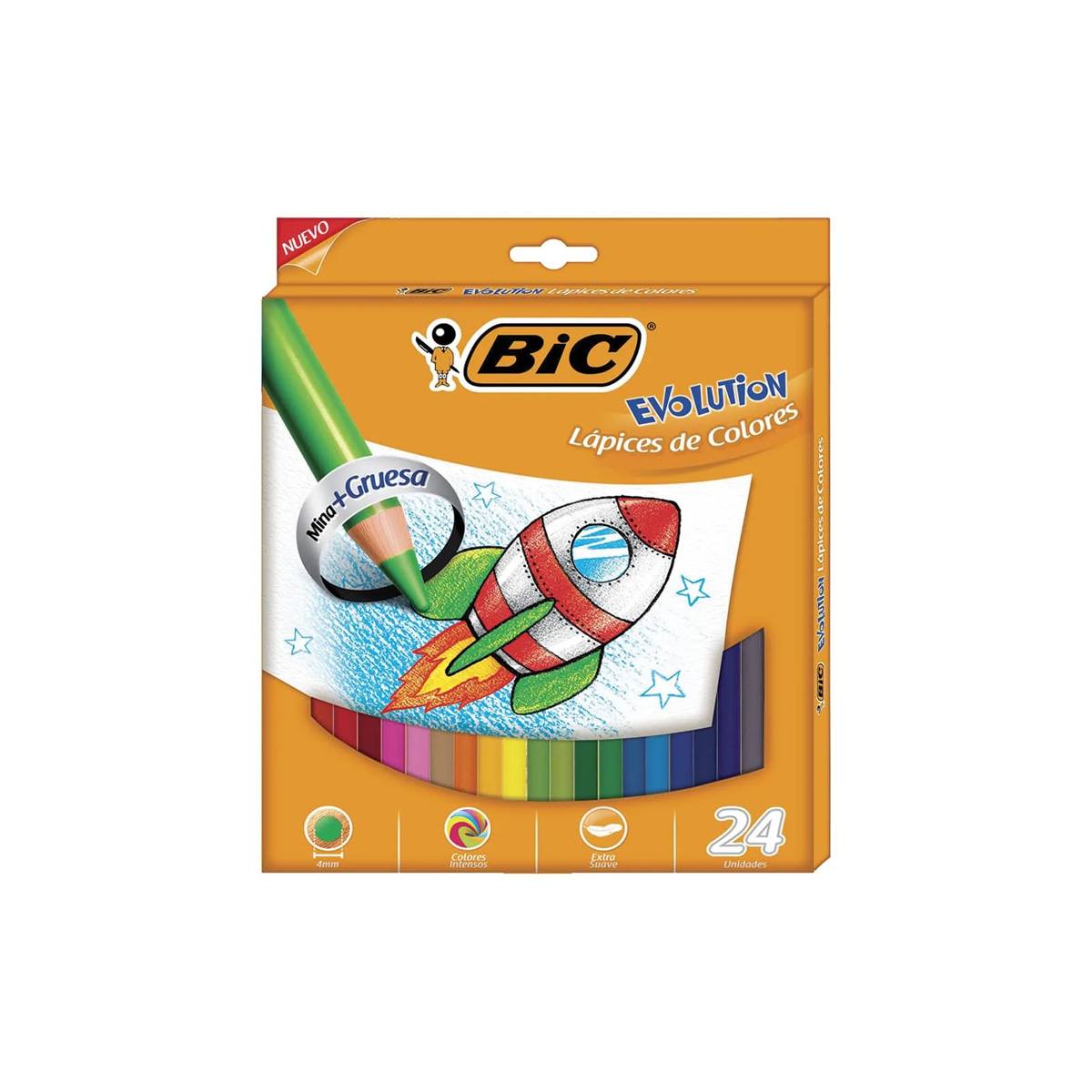 Colores Bic Evolution Largos Mina Gruesa 4Mm C/24 Pzas