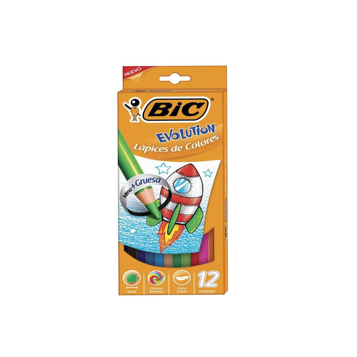 Colores Bic Evolution Largos Mina Gruesa 4Mm Paq C/12 Pzas