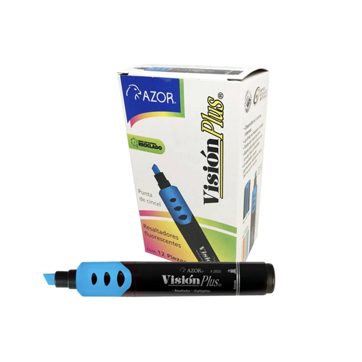 Marcador Vision Plus 2600 Fluorescente Azul Paq C/12