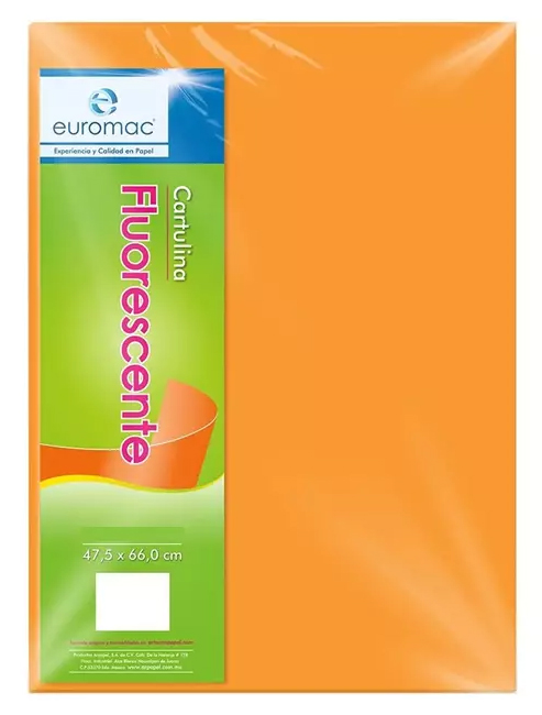 Cartulina Euromac Fluorescente Papaya 47.5X66Cm C/10