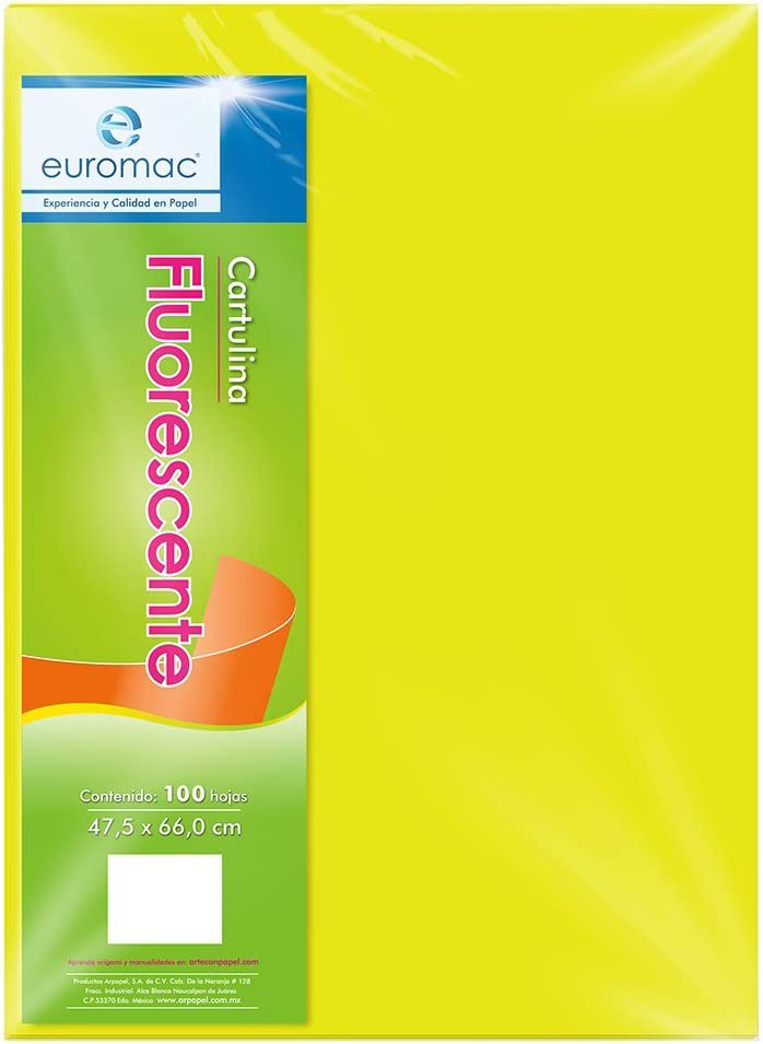Cartulina Euromac Fluorescente Amarilla 47.5 X 66 Paq C/100H