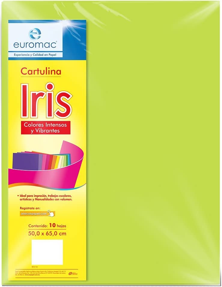 Cartulina Euromac Iris Verde Limon 50X65 C/10