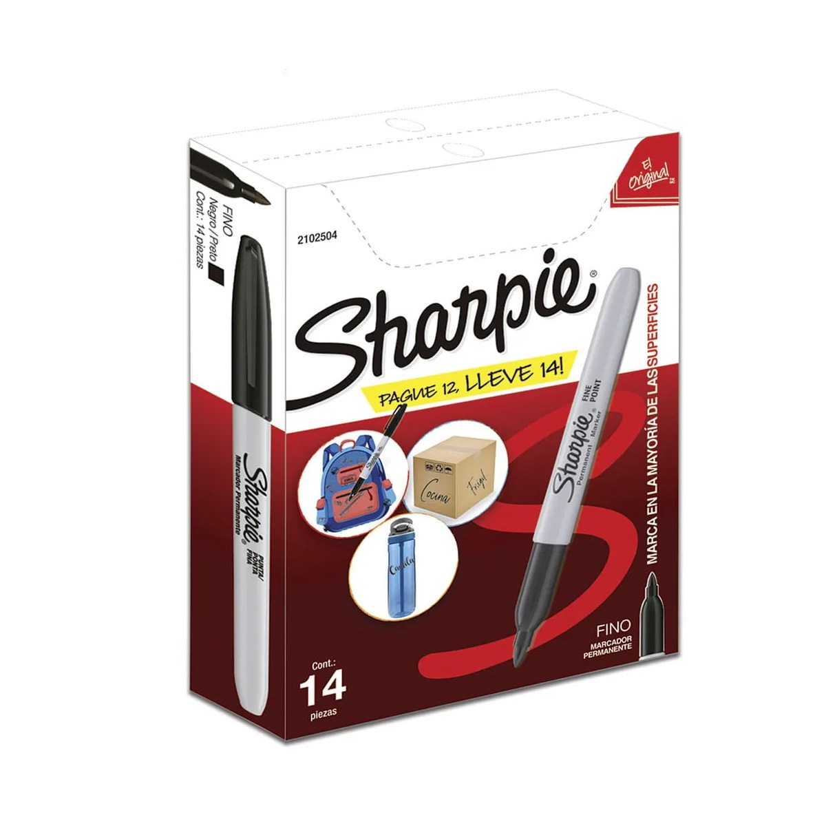 Marcador Permanente Sharpie Punta Fina Color Negro Paq C/12+2