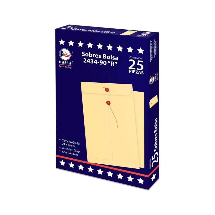 Sobre Bolsa Nassa Oficio Ante C.R 8 Pqs Paq C/25 Pzs 24X34 Cms