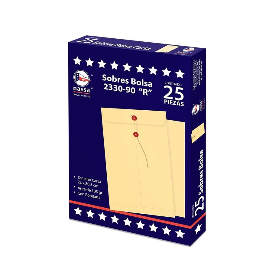 Sobre Bolsa Nassa Carta Ante C.R 8 Pqs Paq C/25 Pzs 23X30.5 Cms