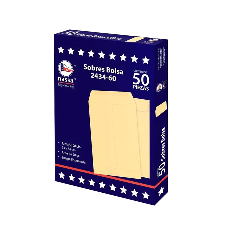 Sobre Bolsa Nassa Oficio Ante 8 Pqs Paq C/50 Pzs 24X34 Cms