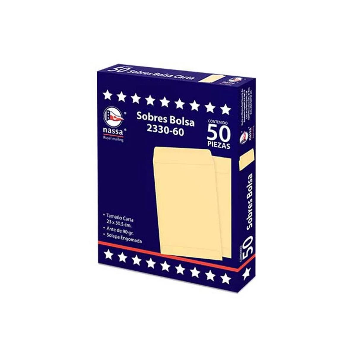 Sobre Bolsa Nassa 1/2 Oficio Ante 8Pqtes Paq C/50 19X26.5 Cms
