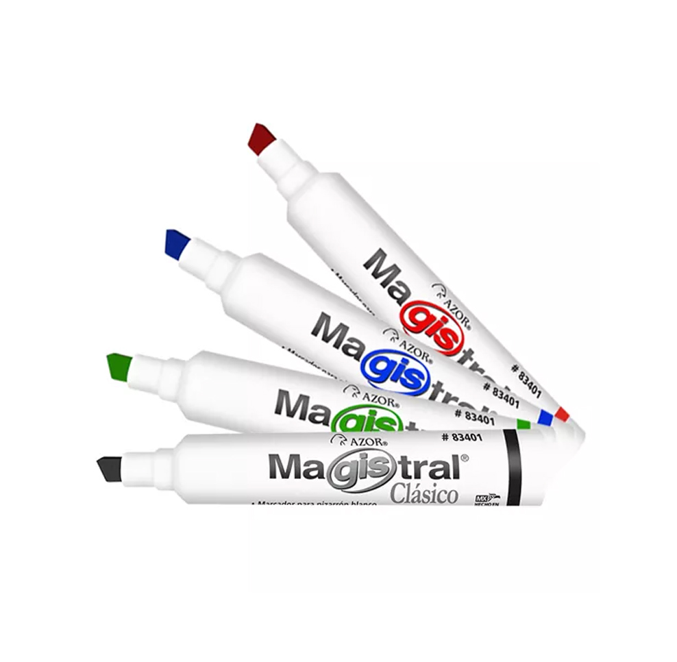 Marcador Magistral Clasico Plastico Pizarron Blanco Colores C/4 Pzas