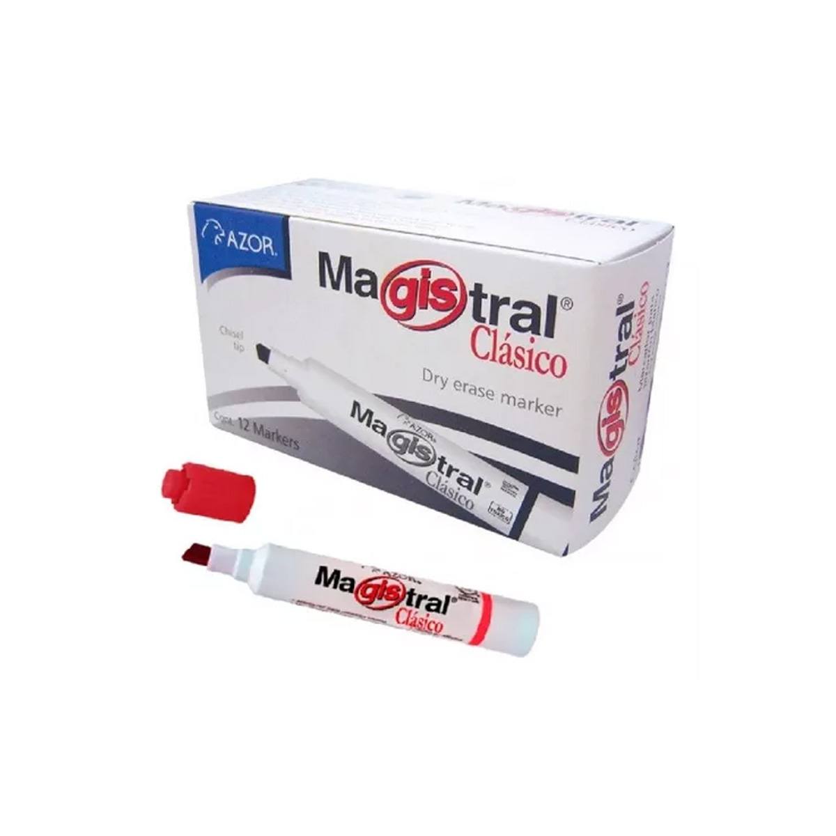 Marcador Magistral Clasico Plastico Pizarron Blanco Rojo C/12 Pzas