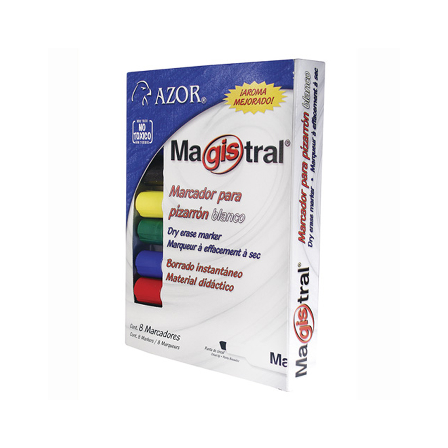 Marcador Magistral Clasico Plastico Pizarron Blanco Colores C/8 Pzas