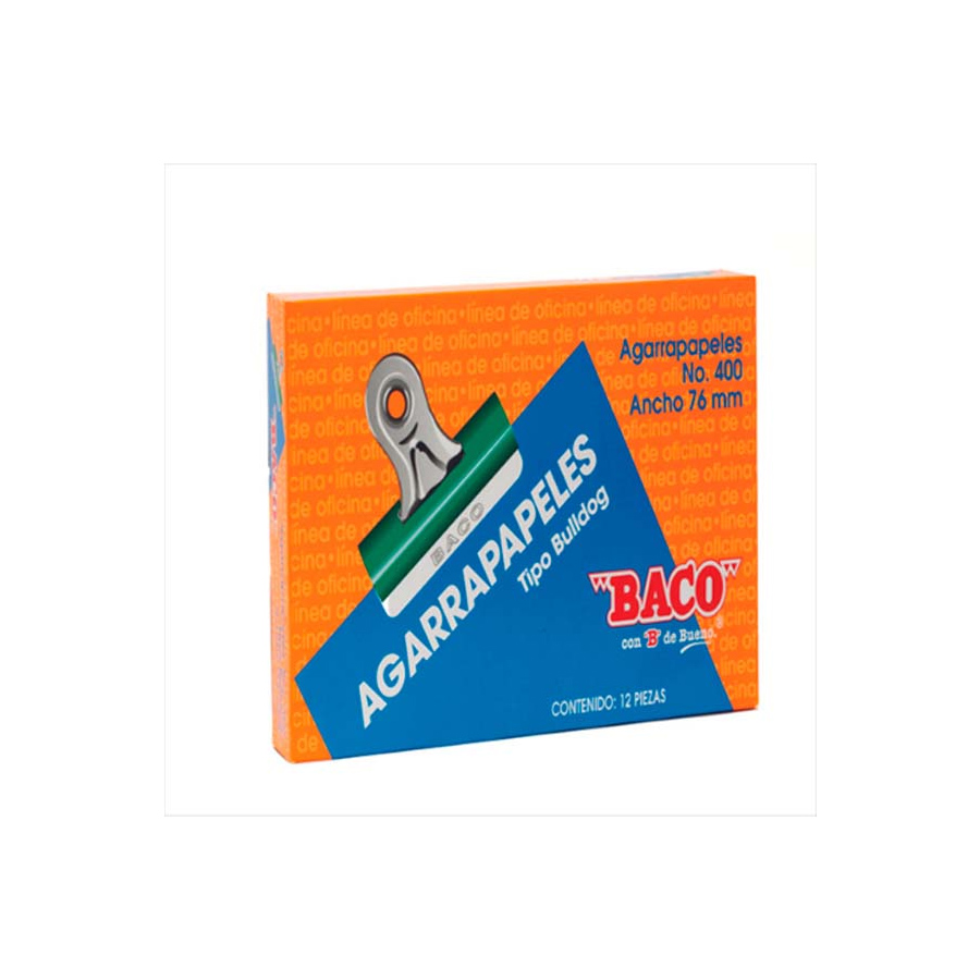 Agarrapapel Baco Bull-Dog No.400 Verde 76Mm Paq C/12