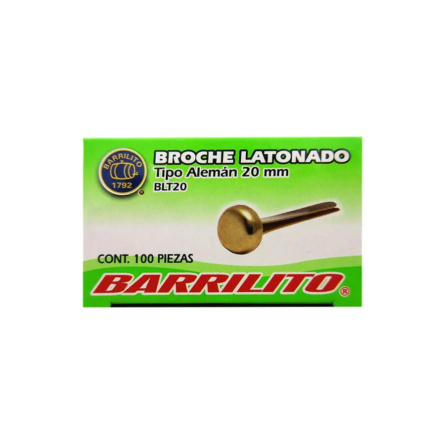 Broche Latonado Barrilito Tipo Aleman 20Mm Paq C/100 Pz Pzas
