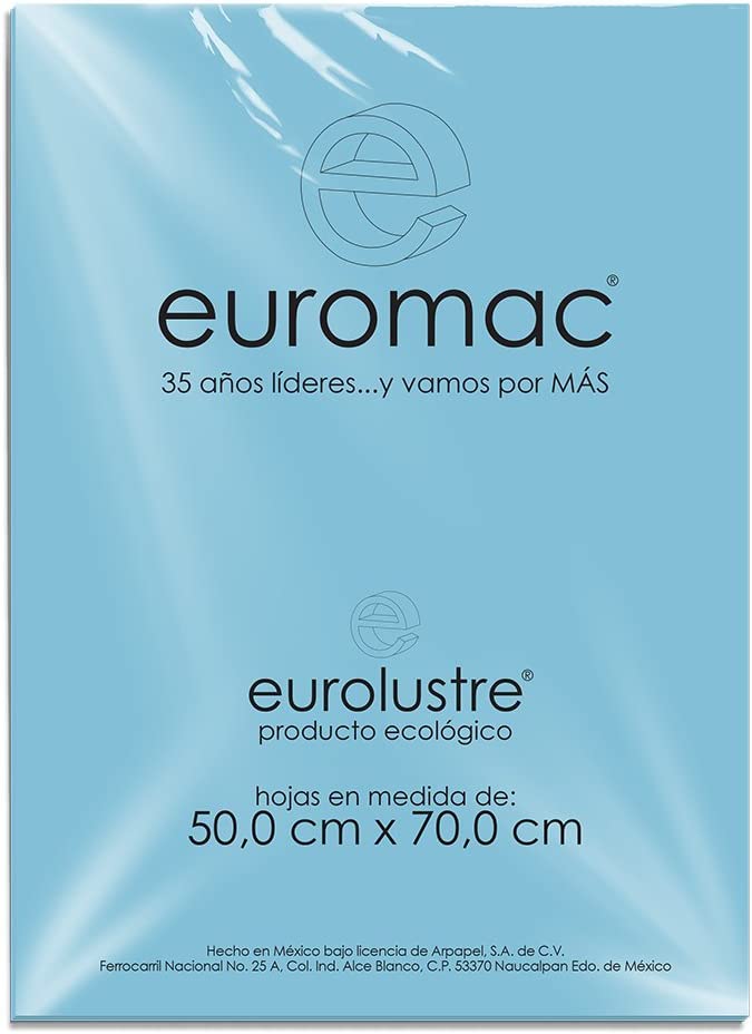 Papel Lustre Euromac Azul Pastel 50X70 24 Hojas