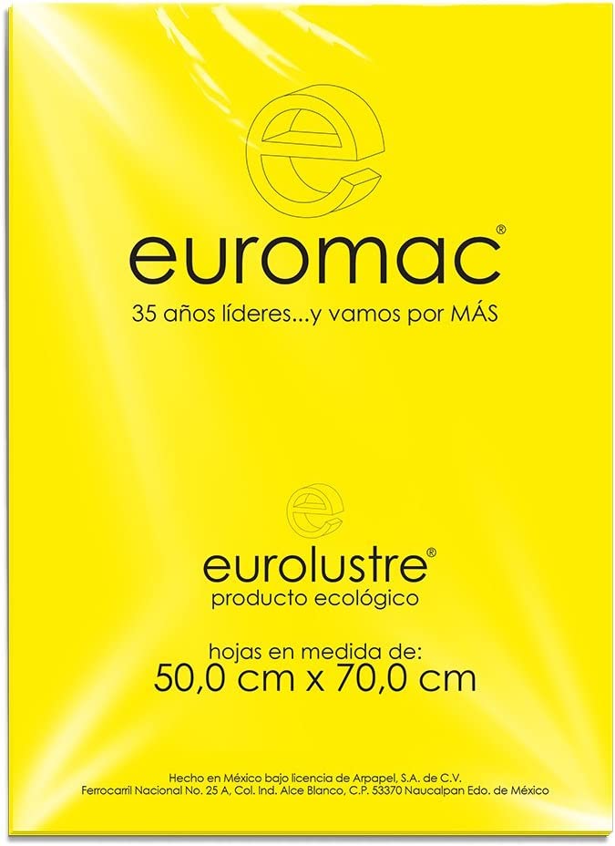 Papel Lustre Euromac Amarillo Canario 50X70 25 Hojas
