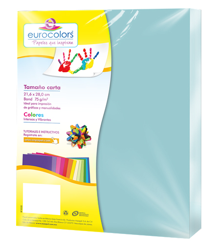 Papel Cortado Eurocolors Carta Azul Pastel C/100