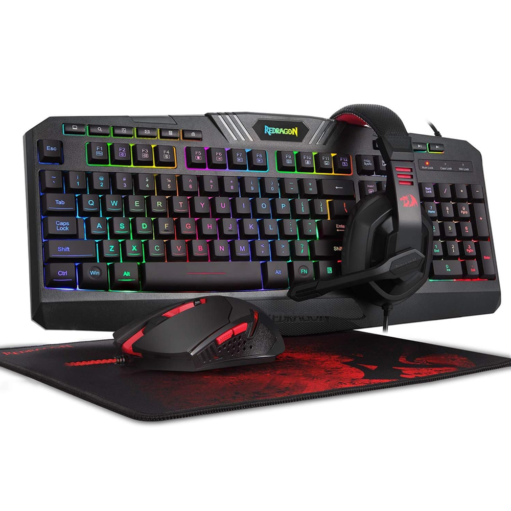 Kit Gamer Redragon Teclado Harpe + Mouse Centrophorus + Mousepad Archelon + Diadema Ares