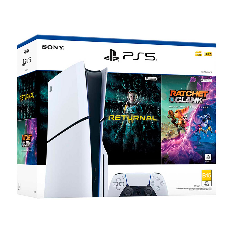 Sony Playstation 5 Slim Standard Edition 1Tb Incluye Returnal Y Ratchet & Clank 711719570882 Blanco