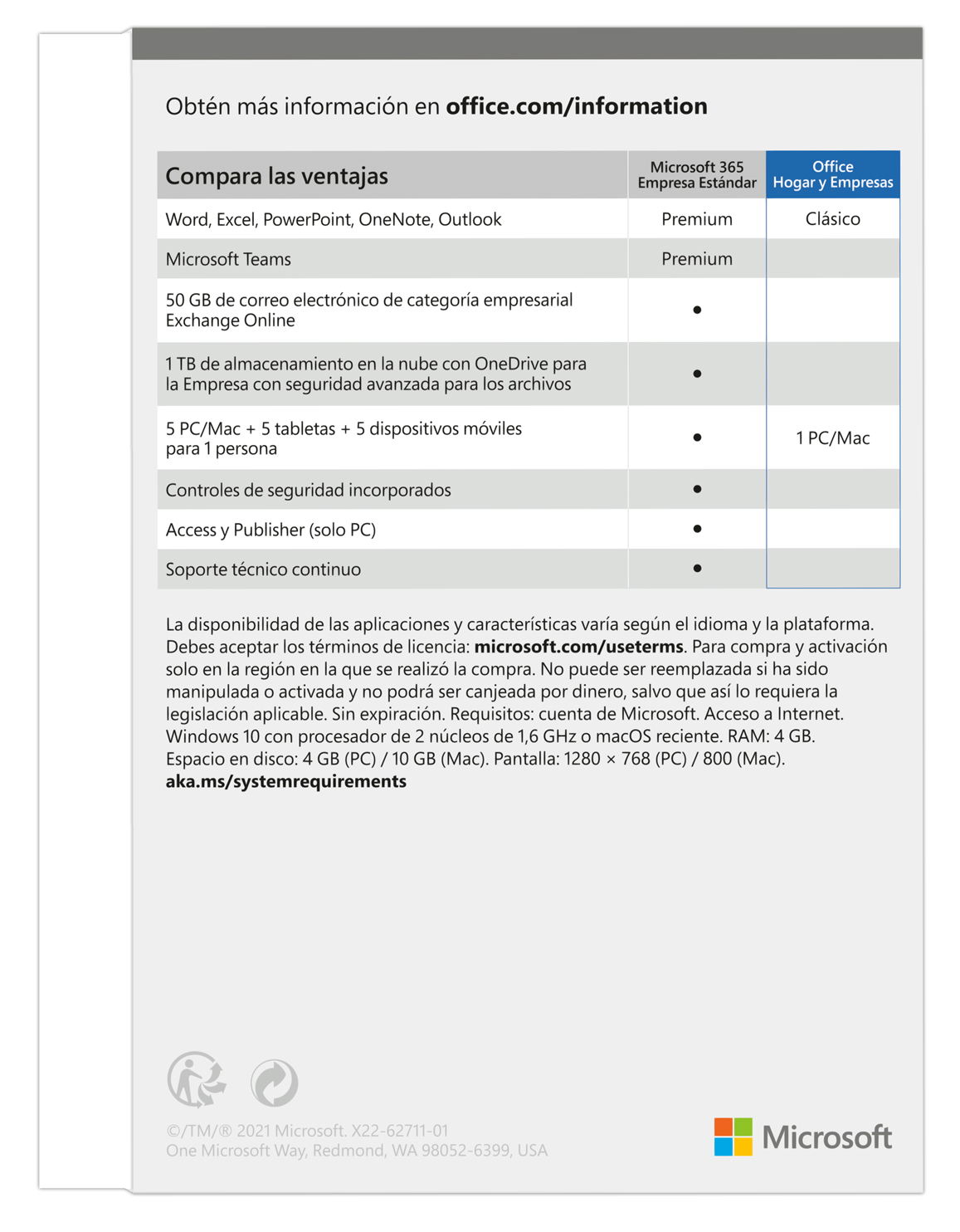 Microsoft Office Hogar Y Empresas 2021 Win/Mac Esp Perpetuo T5D-03551