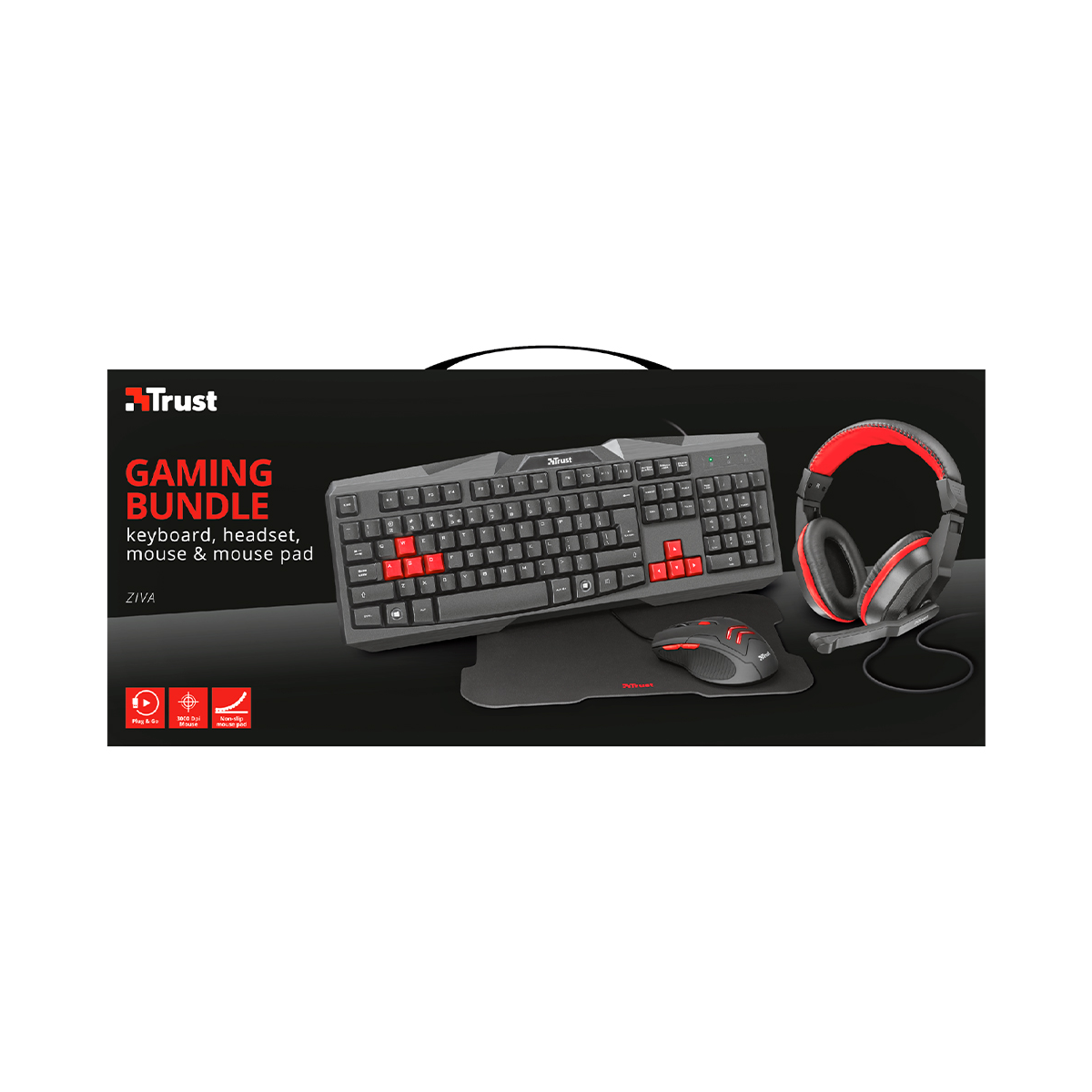 Kit Gamer 4 En 1 Trust Gaming Ziva Teclado + Auriculares + Mouse Y Mousepad Trust Ziva