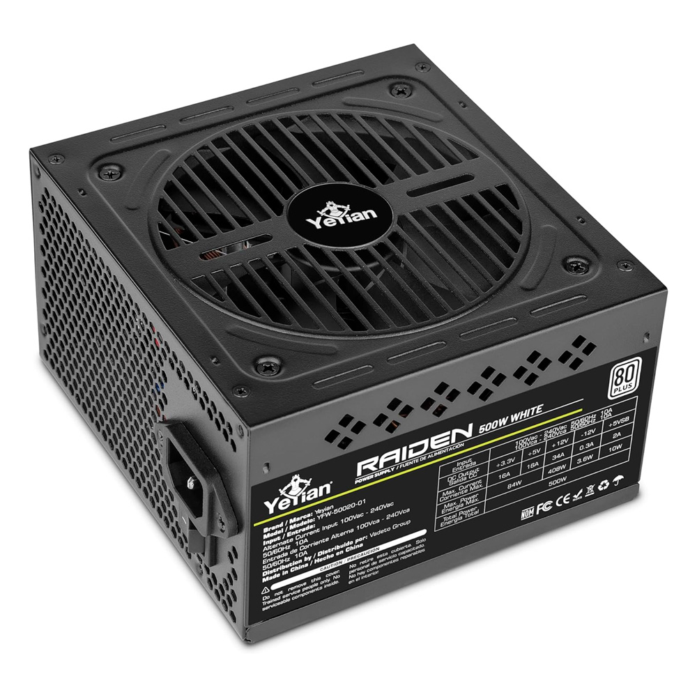 Fuente De Poder Yeyian Raiden 500W 80 Plus White 24-Pines Atx 120Mm Negro Yfw-50020-01